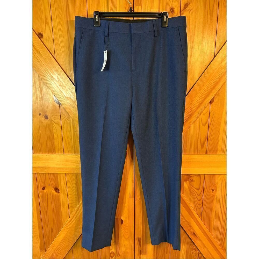 Burton London Blue Birdseye Suit Trousers Slim Fit Workwear Dress Pants Size 36R